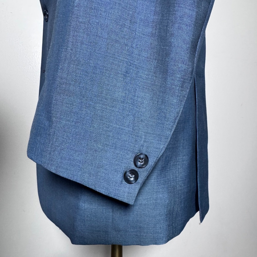 1970s Sterling's Suit Mens 40L 33x29 Blue Textured Vintage 2-Button Formal - Picture 2 of 6